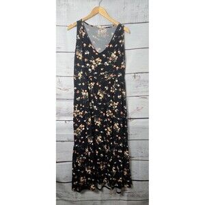 Jessica Simpson Womens Dress Size XL Black Floral Tiered Maxi Sleeveless V-Neck